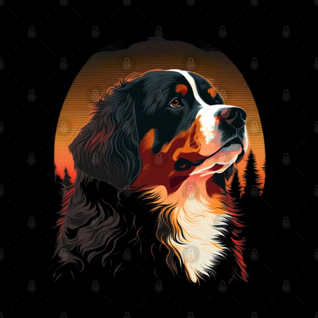 Bernese Mountain Dog Art Print Hiking Orange Sunset by Sports Stars ⭐⭐⭐⭐⭐