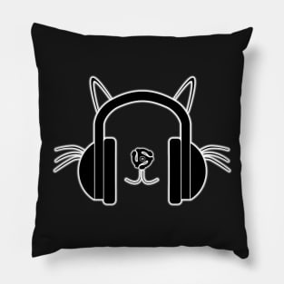 Cat Headphones Logo by Basement Mastermind Pillow