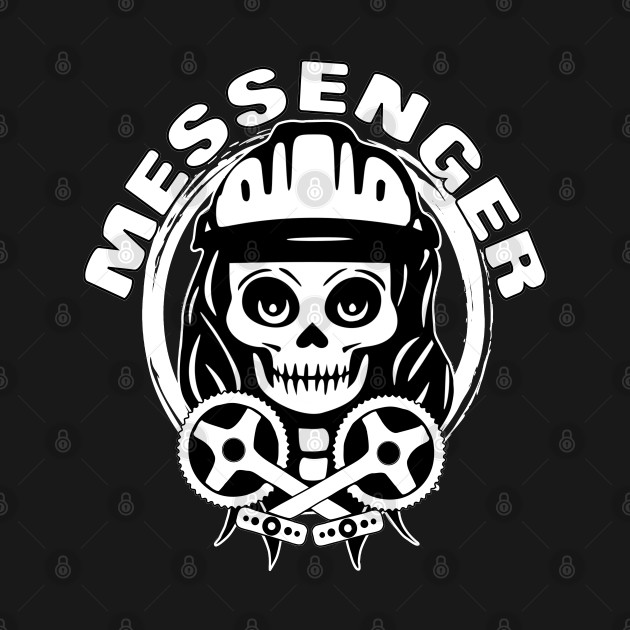 Bike Messenger Skull and Crossed Peddles White Logo by Nuletto