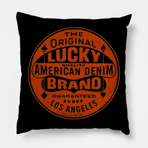 Lucky American Demin Pillow by MindsparkCreative