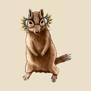 Cute Chipmunk With Autumn Leaves Hippie Glasses T-Shirt