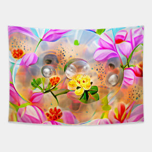 Beautiful Flowers inside Water Bubbles	Art Tapestry