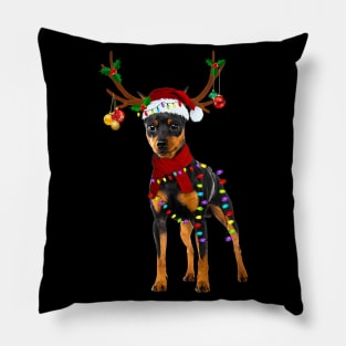 Santa Doberman Pinscher Reindeer Light Christmas Pillow