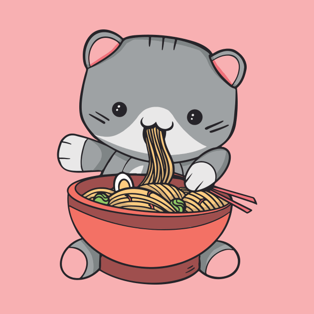 Kawaii Cat Eating Ramen by SLAG_Creative