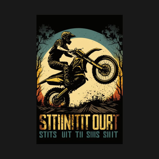 Dirt bike wheelie - yellow moon by KoolArtDistrict