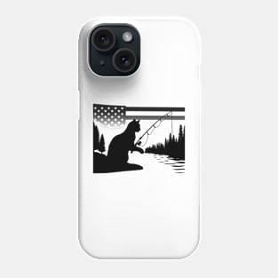 Patriotic American Flag Fishing 4th of July Silhouette Cat Phone Case