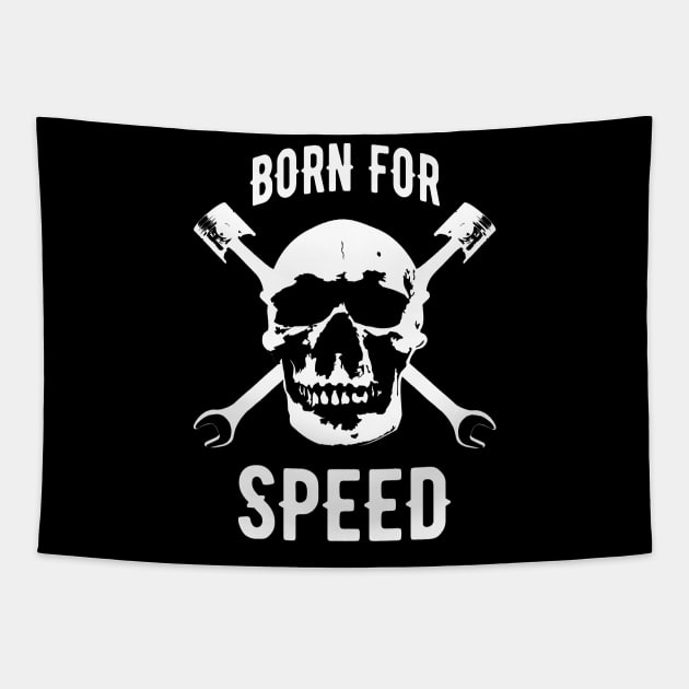 Born for Speed Motorcycle Skull Biker Tapestry by Foxxy Merch