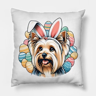 Silky Terrier with Bunny Ears Celebrates Easter Delight Pillow