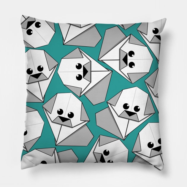 Origami Puppy Teal Pillow by Sketchbook ni Abi