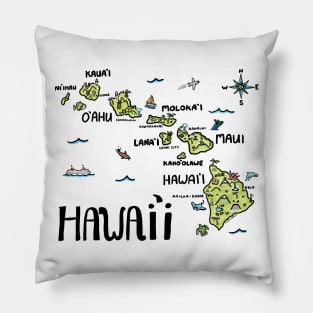 Hawaii Illustrated Map Color Pillow