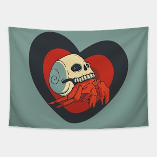 Drama Crab - Funny Crab Carrying a Skull - White Tapestry