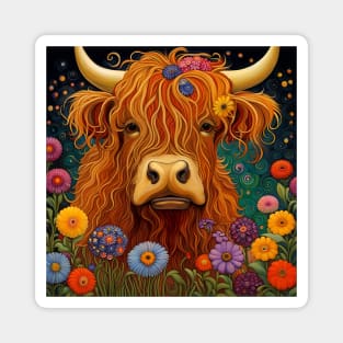 Sweet Scottish Highland Cow Under The Stars Magnet