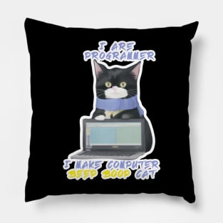 I are programmer i make computer beep boop Cat Pillow