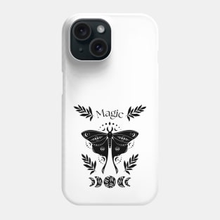 Magic black and white night moth lunar cycle Phone Case