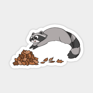 Raccoon Jumping Into Pile Of Leaves Magnet