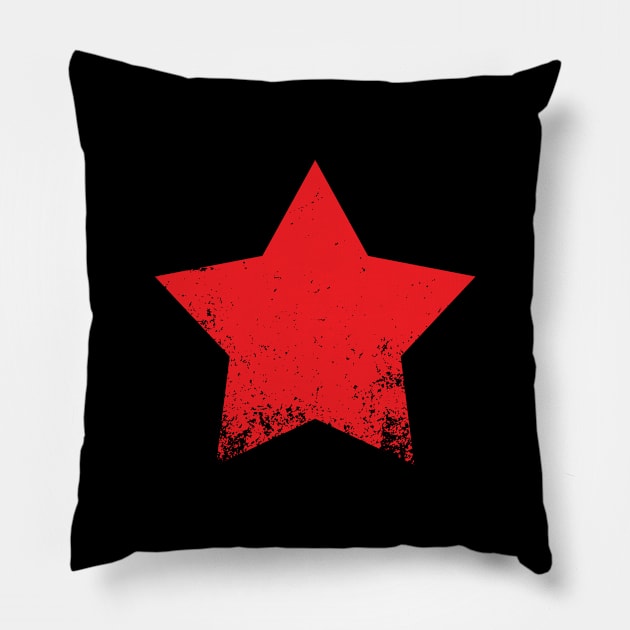 Red Retro Vintage Star Distressed Pillow by fizzyllama