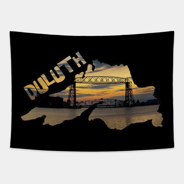 Lake Superior Outline (Duluth's Aerial Lift Bridge at Sunrise) Tapestry by gorff