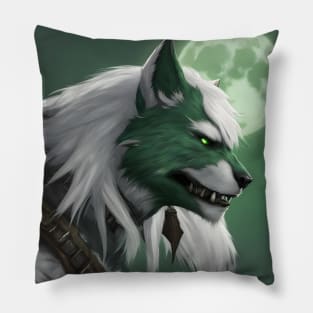 werewolf fantasy art green Pillow