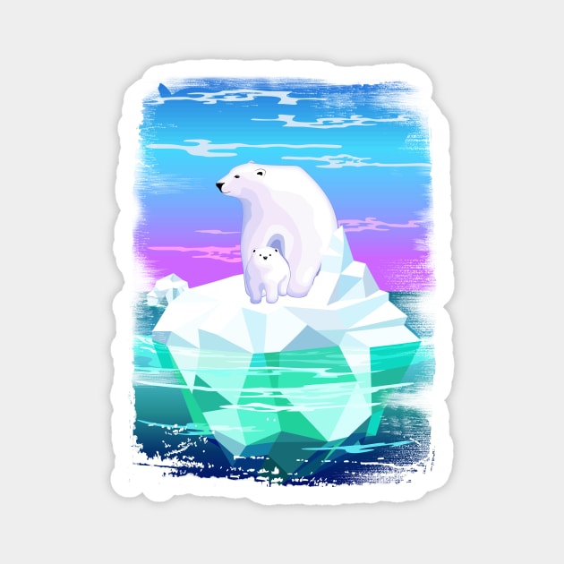 Polar Bear Mom and Baby on Iceberg Magnet by BluedarkArt