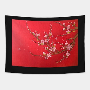 Minhwa: Red Blossom (Korean Traditional Art) Tapestry