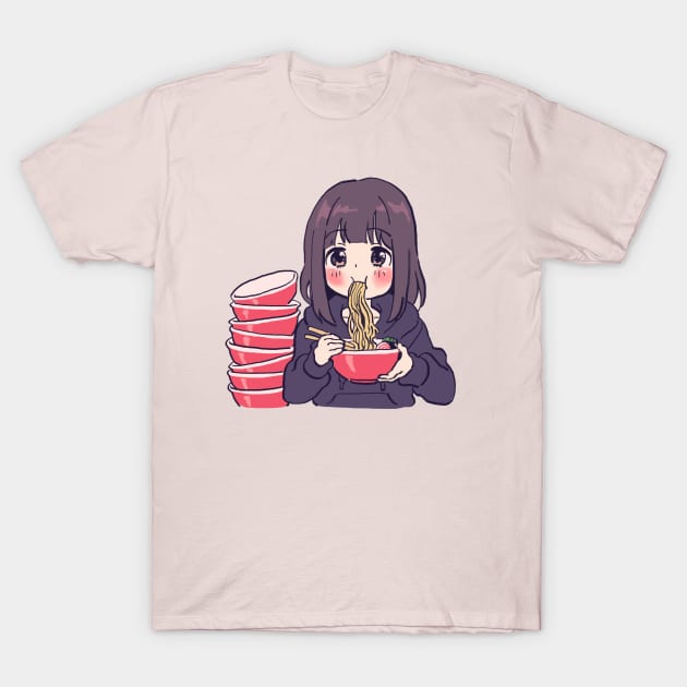 Anime Girl Eating Mukbang Itadakimasu Men's Back Print T-shirt