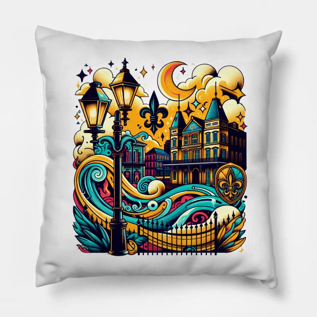 New Orleans Mardi Gras Pillow by gentlemanjoan