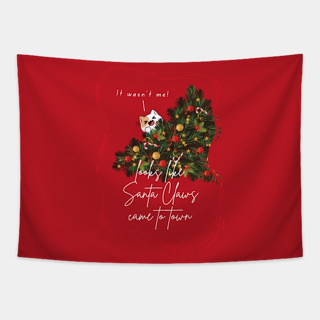 Looks like Santa Claws came to town - Red Christmas Aesthetic Tapestry by applebubble