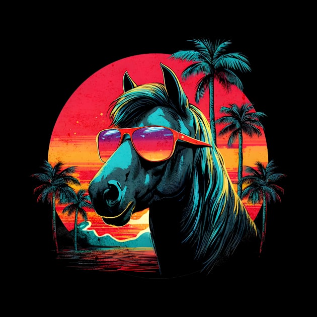 Retro Wave Andalusia Horse Good Vibes by Miami Neon Designs