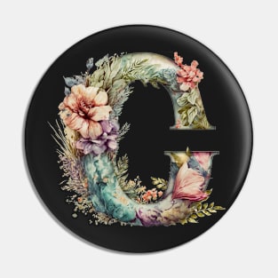 Floral Garden Watercolor Monogram Letter C Pin