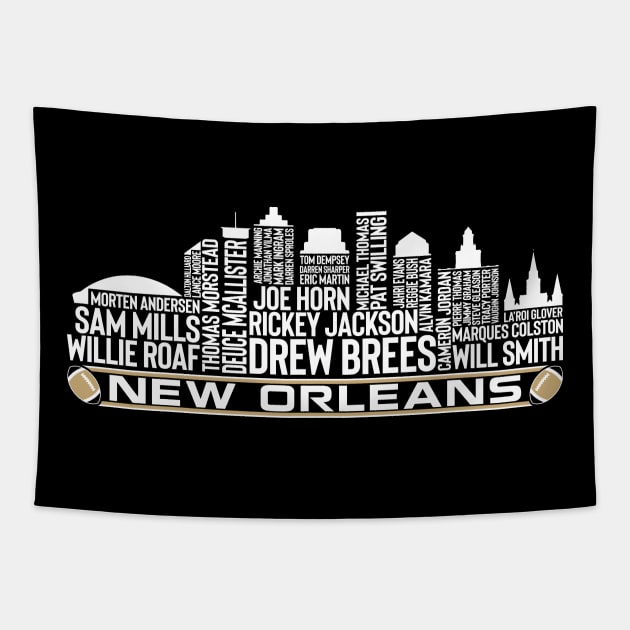 New Orleans Football Team All Time Legends, New Orleans City Skyline Tapestry by Legend Skyline