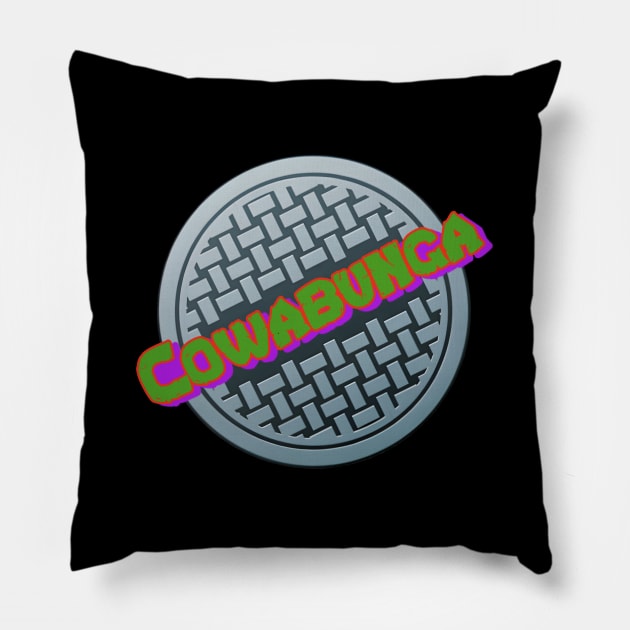 Cowabunga Manhole Cover Pillow by LopGraphiX