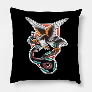 Eagle and Snake Battle Tattoo Design Pillow