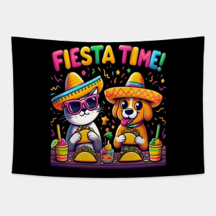 funny cat dog taco Time Cinco de mayo Tapestry