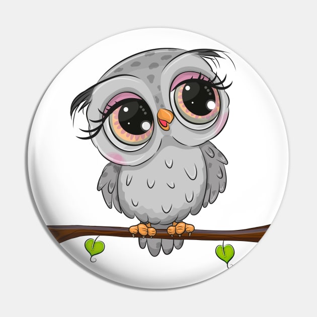 Cute grey owl sitting on a branch Pin by Reginast777