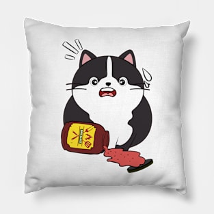 Funny fat cat spilled BBQ sauce Pillow