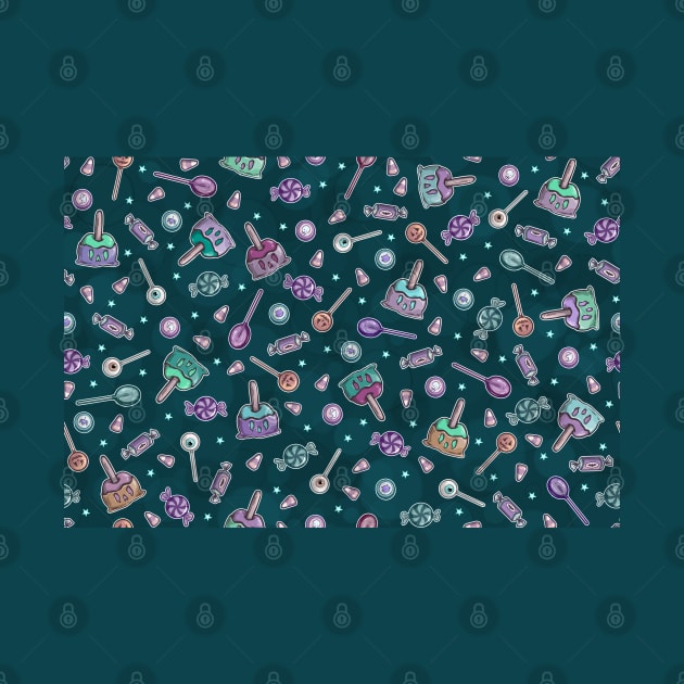 Trick or Treat Halloween Candy Collage on Teal by ElephantShoe