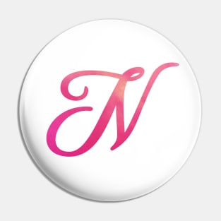 Letter N Monogram, Pink Color Personalized Design Pin