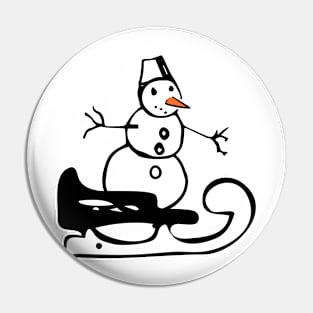 Snowman on sled Pin