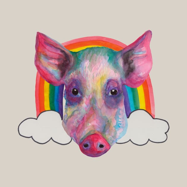 Pig head with rainbow by deadblackpony