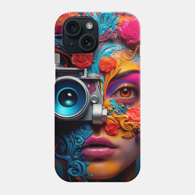 "Techno-Gaze: Cyber-Eye Fusion of Colors" Phone Case by mmpower