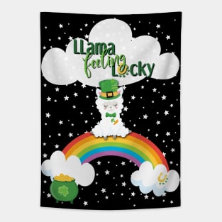 Llama Feeling Lucky - St. Patrick's Day Llama, Rainbow, Clouds & Stars Tapestry