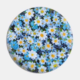 Sky Blue Blossom of Flowers Poster and Pattern - Hand-Painted Acrylic, Digitally Enhanced Pin