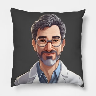 Cartoon Style Portrait - Man Doctor/Scientist/Chemist/Lab Worker Pillow