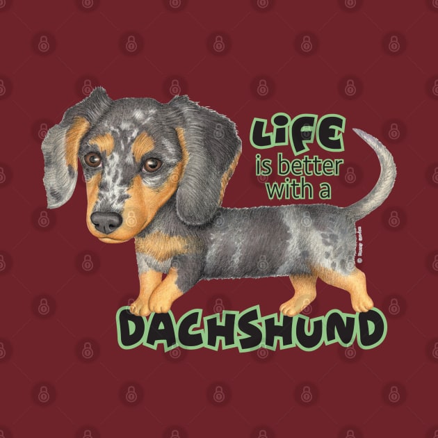 Cute doxie dog walking with attitude on Dappled Dachshund Walking by Danny Gordon Art