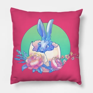 Cute Bunny in Easter Egg with Flowers. Easter Watercolor Art Pillow