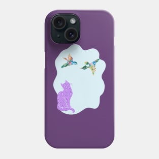 Camouflage Purple Cat Watching Birds Silhouette Art Phone Case