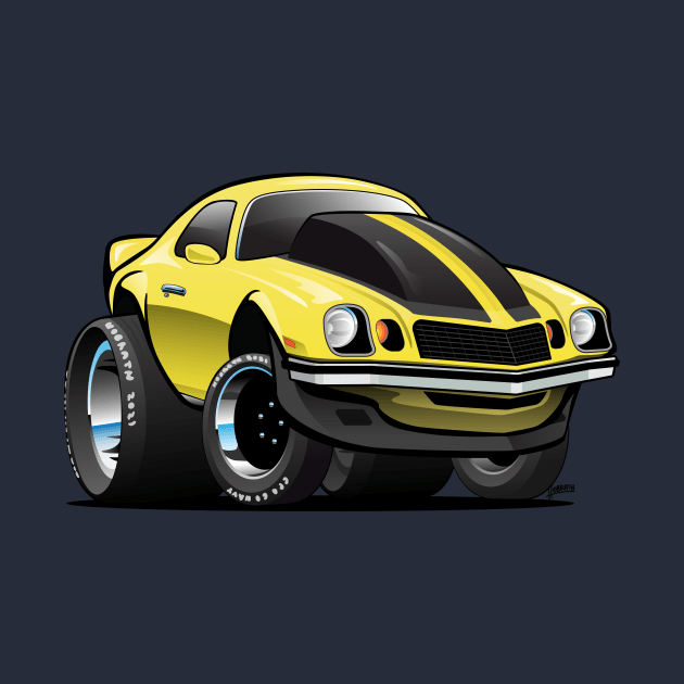 Seventies Classic American Muscle Car Cartoon in Yellow and Black by hobrath