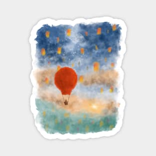 Hot air balloon on clouds towards the sun Magnet