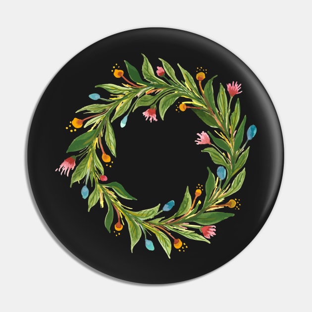 Watercolor Floral Wreath Pin by DellaMorteArts