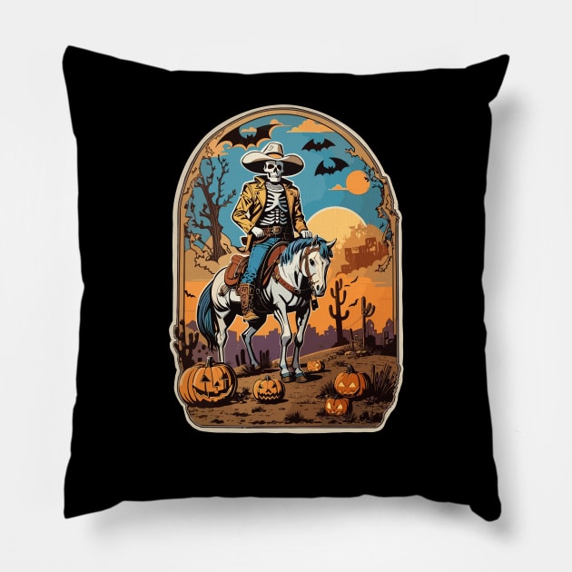 Halloween skeleton cowboy Pillow by Mystic Groove Goods